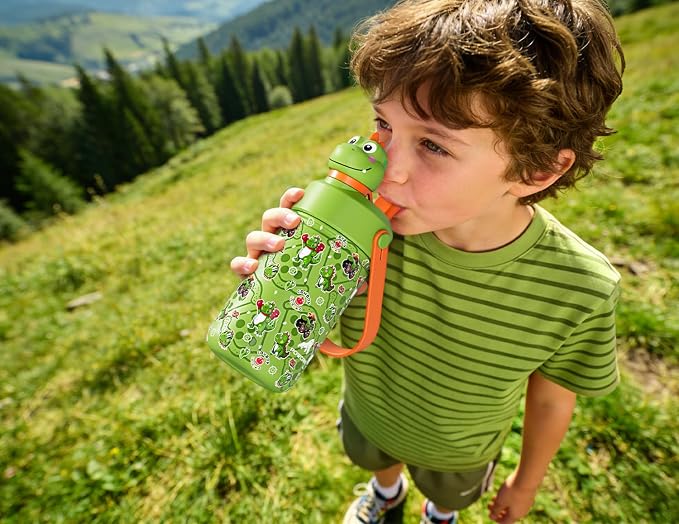 POWCAN 12 oz Kids Stainless Steel Water Bottle: 2-in-1 Straw Spout Lid - Image 7