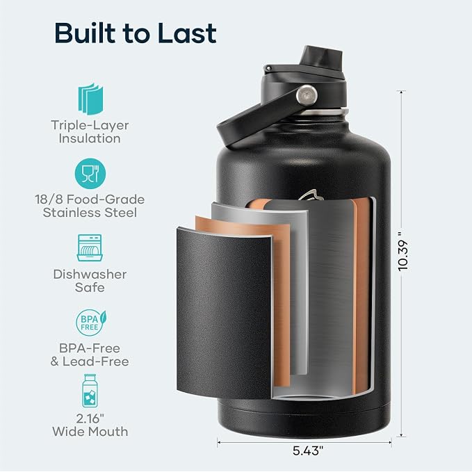 BUZIO Vacuum Insulated Stainless Steel Water Bottle 87oz Half Gallon BPA Free - Image 5