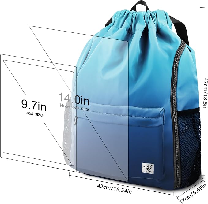 Drawstring Backpack with Mesh Pockets String Gym Bag Sackpack Sandproof Water - Image 7