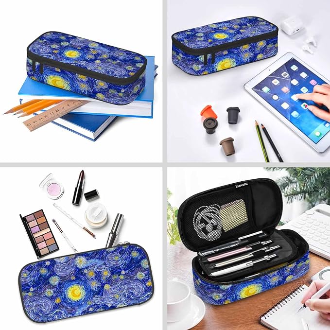 Blue Sky Pencil Bag Glowing Moon Starry Sky Abstract Painting Big Capacity - Image 6