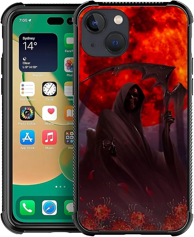 for iPhone 13 Case, Death by The Red Moon Pattern Graphic Design Girl Boy Soft by FKBRCL4U