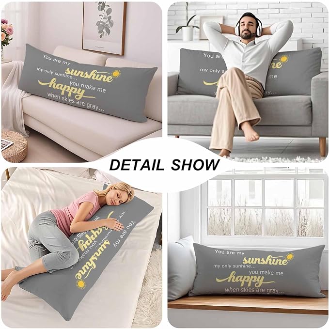 Decorative Body Pillow Covers 20x54inch Motivational Quote, You are My Sunshine - Image 5
