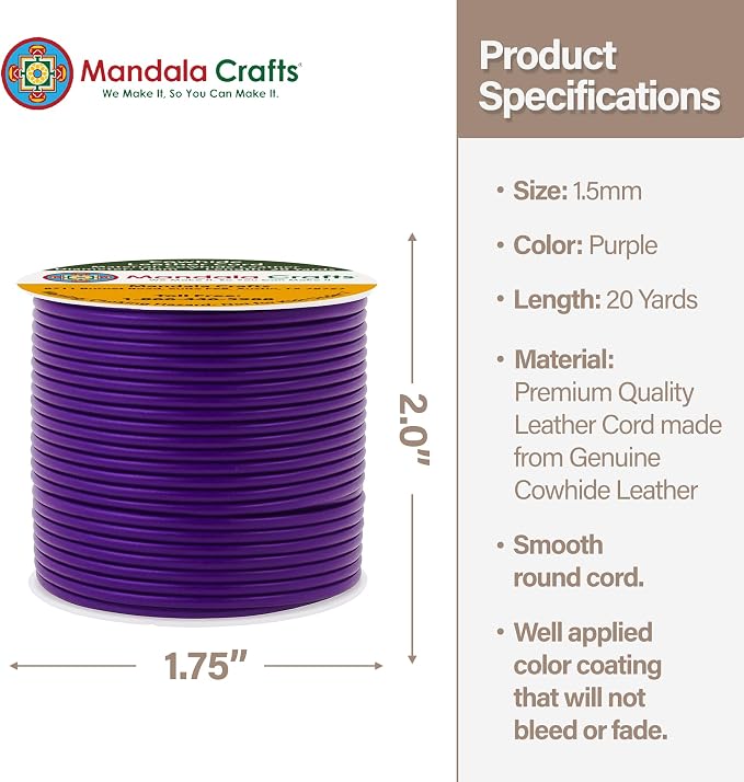 Mandala Crafts Round Genuine Purple Leather Cord - Image 4