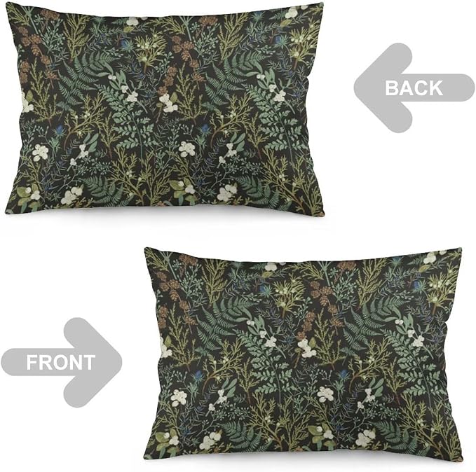 Botanical Print Floral Throw Pillow Covers Set of 2 Queen Size Black Sage Green - Image 3