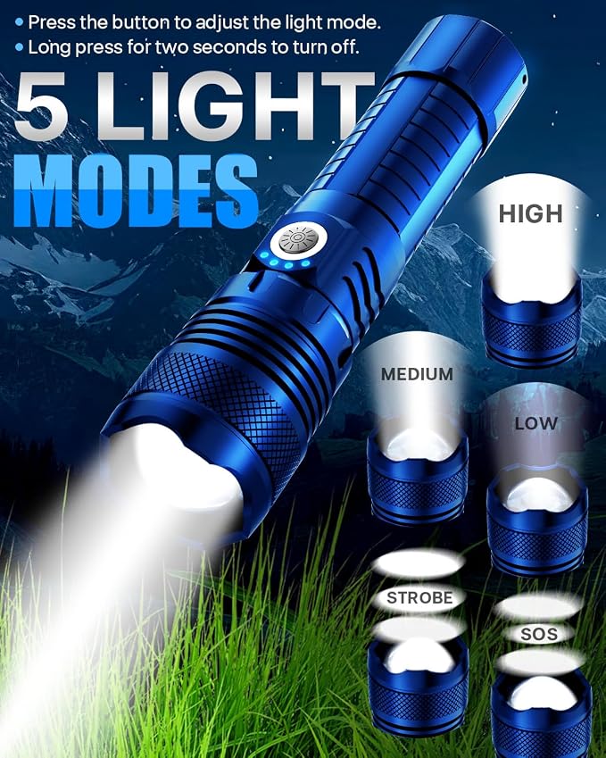Victoper Blue LED Flashlights, High Powered High Lumens Super Bright Tactical - Image 3