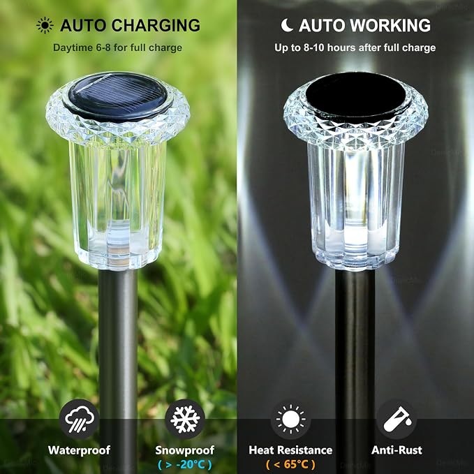 Solar Pathway Lights 10 Pack Solar Lights Outdoor Waterproof 6000K Cold White - Image 3