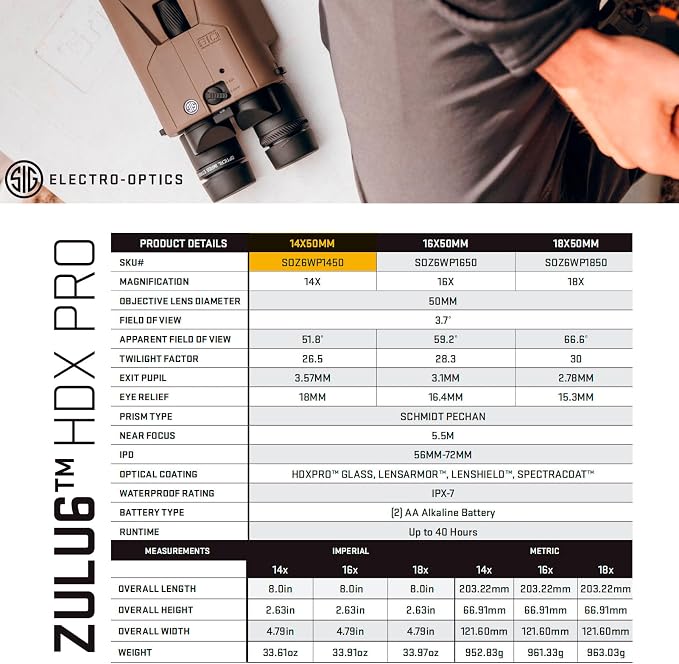 SIG SAUER ZULU6 HDX PRO 14x50mm Waterproof Fogproof Durable FDE Image - Image 7