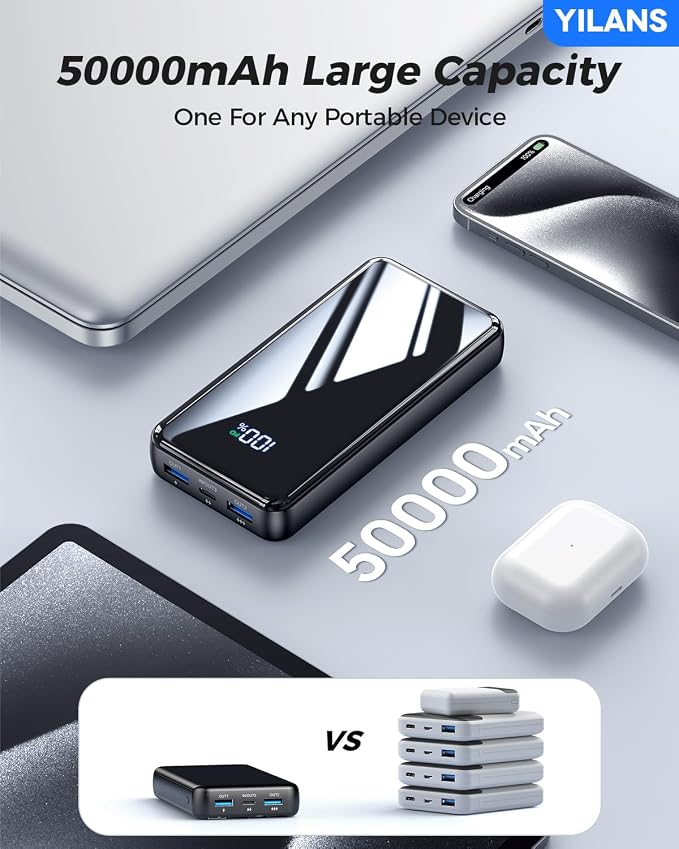 Portable Charger, 50000mAh Power Bank Built-in Cable, 22.5W PD USB C In & Out - Image 5