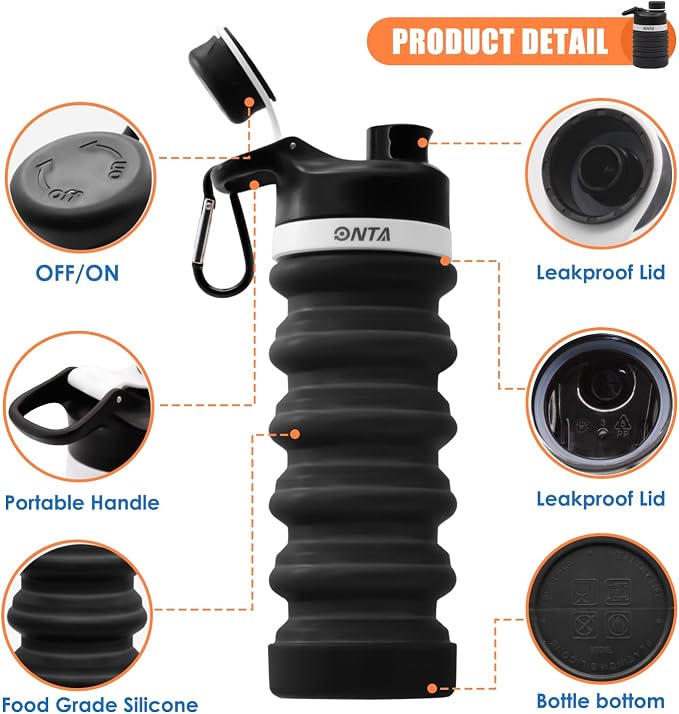 ONTA Collapsible BPA Free Silicone Water Bottle, 20oz - Image 6