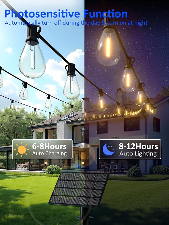 luckystyle 50FT Solar String Lights Outdoor Waterproof - Image 5