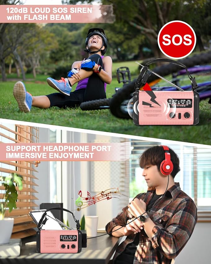 Emergency Crank Radio, 20000mAh / 74000mWh Solar Hand Crank Weather Radio - Image 10