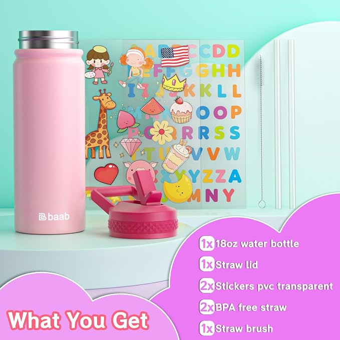 baab 18oz Kids Water Bottle, Insulated Water Bottle - Image 7