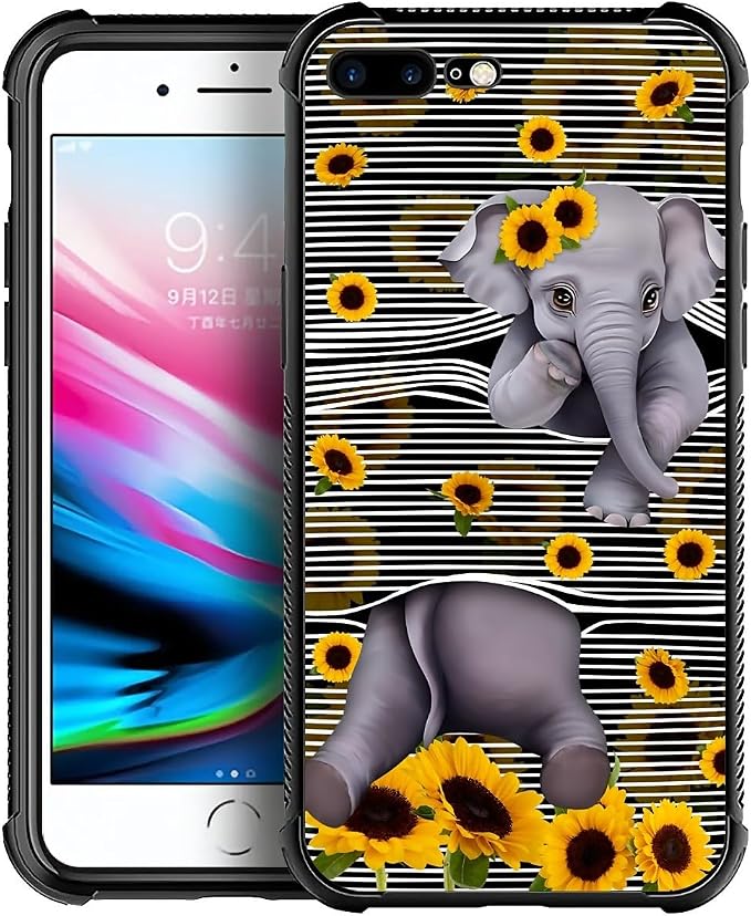 for iPhone 7/8 Case, Cute Little Elephant Sunflower White Line Art Pattern Made by FKBRCL4U