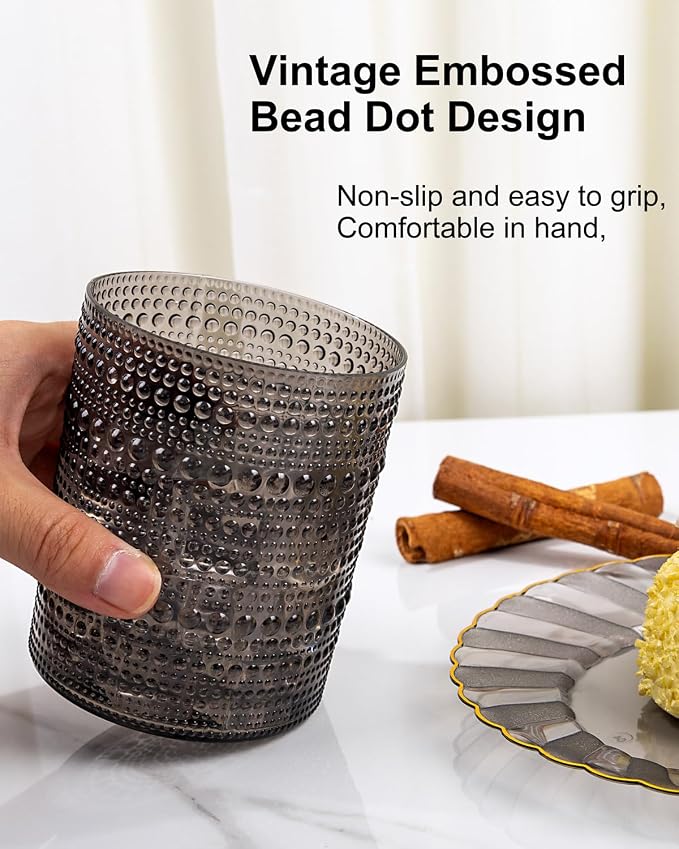 YOUBET 24PCS Plastic Drinking Glasses - 14OZ Black Hobnail Drinkware Glasses - - Image 6
