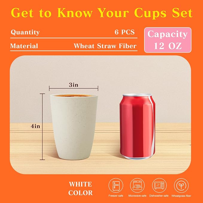 Homienly Wheat Straw Cups 12oz Unbreakable & Easy to Clean Cups Reusable - Image 2
