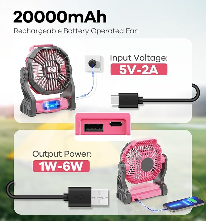 DOWILLDO 20000mAh Portable Battery Powered Camping Fan - - Image 3