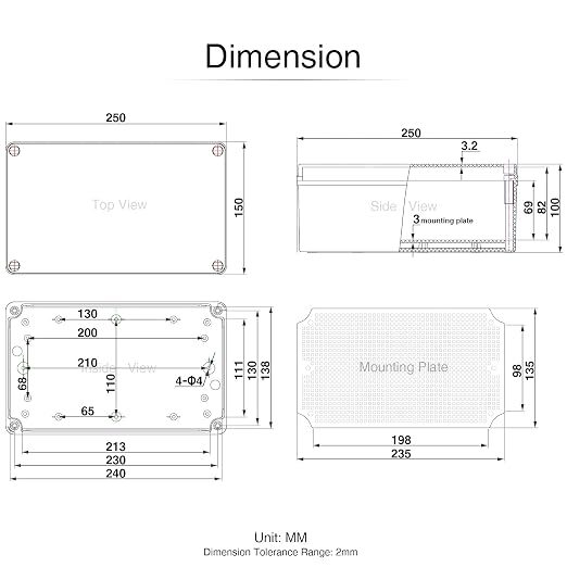 QILIPSU Junction Box with Mounting Plate 250x150x100mm, ABS Plastic DIY - Image 6