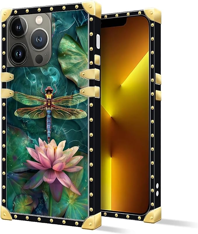 Compatible with iPhone 13 Pro Case, Colourful Dragonfly Pink Lily Pads Luxury - Image 2