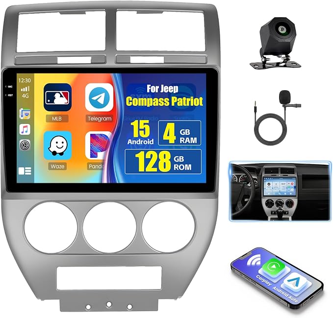 Android 15 Car Stereo for Jeep Compass Patriot 2006 2007 2008 2009, Hikity 10'' by Hikity