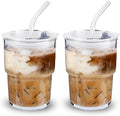 2PCS Glass Cups With Lids And Straws, Iced Coffee Cup, 15Oz/450ml Iced Coffee by WelcomeToColnic