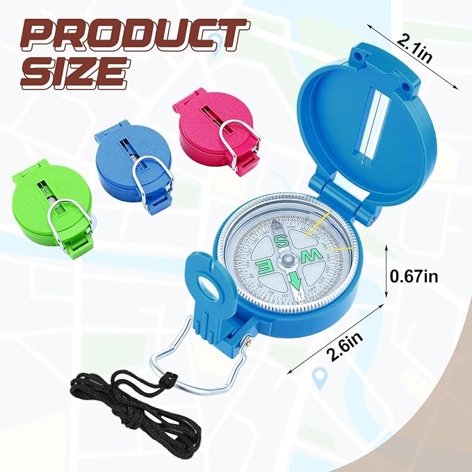 Sabary 6 Pack Multi-Color Mini Lensatic Compass - Image 2