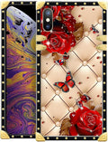 Compatible with iPhone XR Case, Shining Red Rose Butterfly Leather Background by Unknown