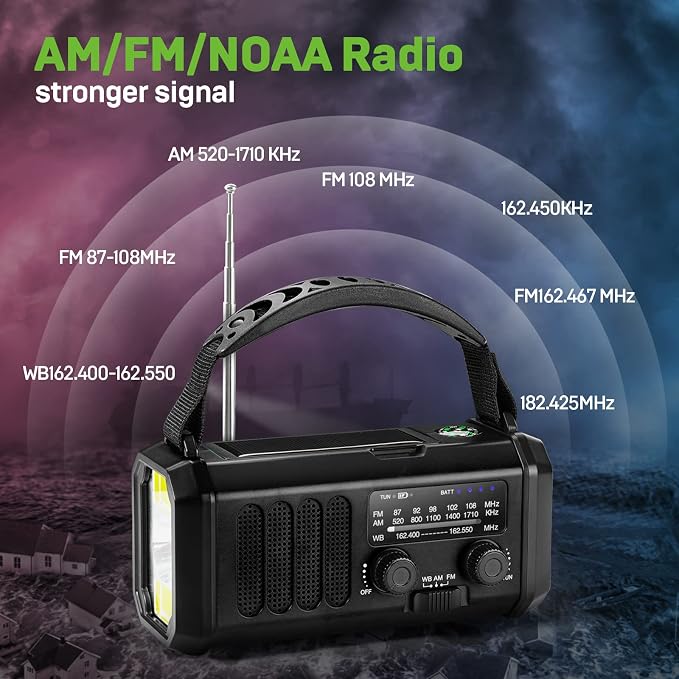 Leaton Emergency NOAA Weather Radio, 10000mAh/37000mWh, Solar Hand Crank Radio - Image 3