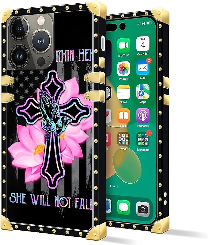 Compatible with iPhone 14 Pro Case, Praying Cross Hands Luxury Golden Decoration - Image 2