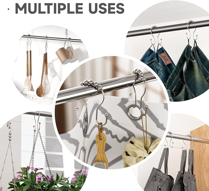 Shower Curtain Hooks Brushed Nickel Shower Curtain Rings Rust Proof, Bathway - Image 4