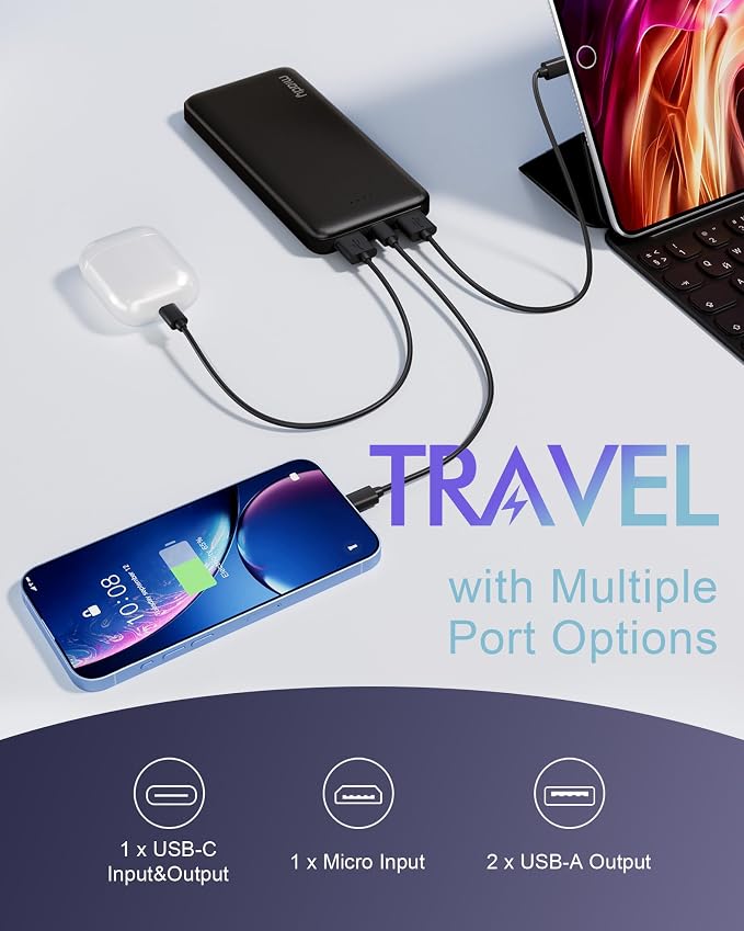 Miady 2-Pack Portable Charger, Slim 10000mAh Power Bank Travel Battery Pack 3 - Image 2