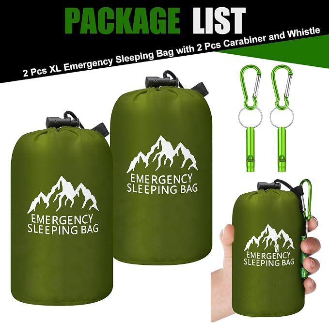 Oudain 2 Pcs XL Emergency Sleeping Bag 94.5" x 49.2" Waterproof Survival - Image 3