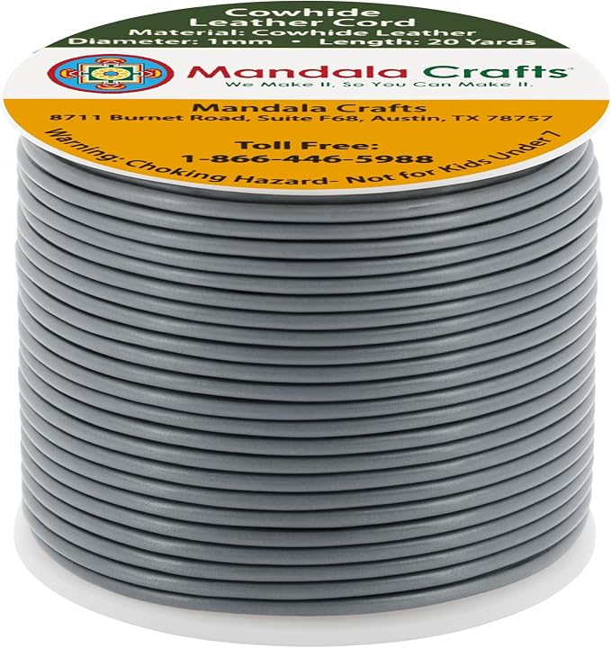 Mandala Crafts Round Cowhide Genuine Gray Leather Cord - Image 2
