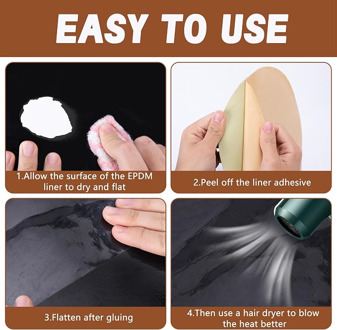 Adnee 2 Pcs Pond Liner Repair Patch-10 Inches Round Self-Adhesive EPDM Liner - Image 5