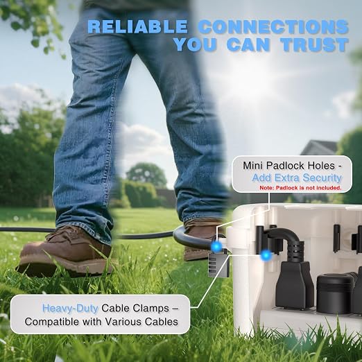 Flemoon Medium Outdoor Electrical Box, IP54 Waterproof Extension Cord Cover w/6 - Image 8