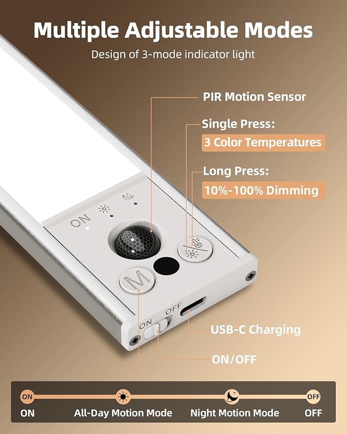 EZVALO 16.5-inch Under Cabinet Lighting, 4000mAh Rechargeable Motion Sensor - Image 8