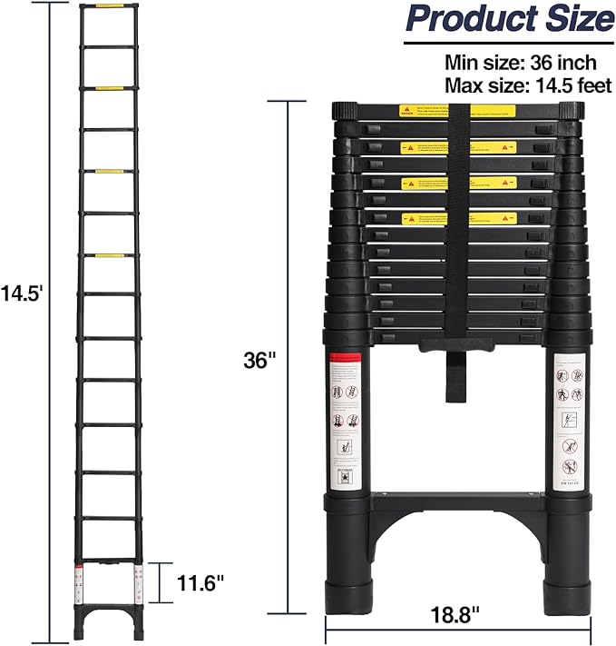 BOCOM 14.5 FT Aluminum Telescoping Ladder, Lightweight Multi-Purpose - Image 5