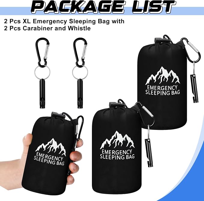 Oudain 2 Pcs XL Emergency Sleeping Bag 94.5" x 49.2" Waterproof Survival - Image 2