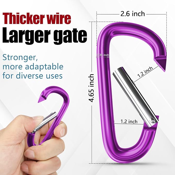 sprookber 4" & 5" Extra Large Aluminum Carabiner D Ring, Caribeener Clips - Image 2