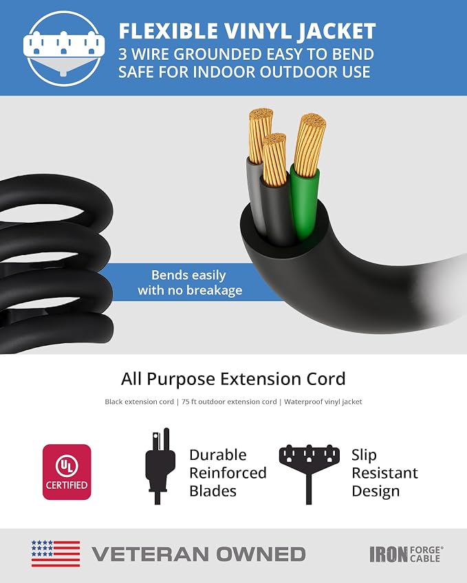 Iron Forge Cable 75 Ft Black Extension Cord - Image 6