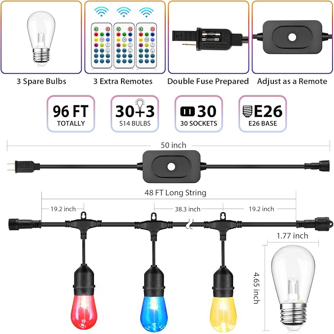 Larkvue 96FT RGBW Outdoor String Lights - Image 3