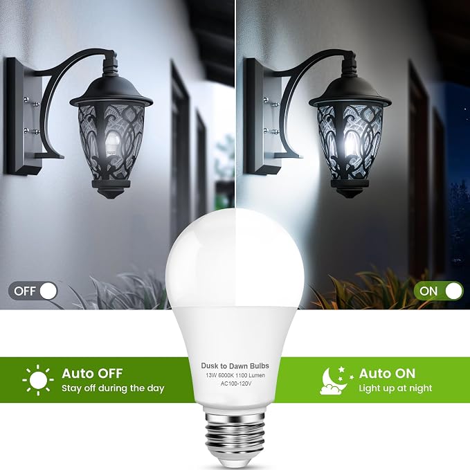 OHLUX Dusk to Dawn Outdoor Light Bulb, 13W 60W Equivalent Energy Saving A19 E26 - Image 2
