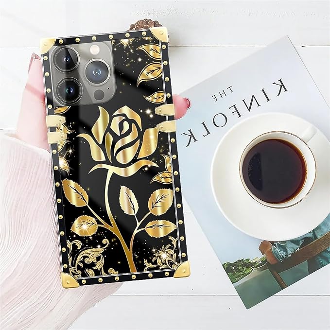 Compatible with iPhone 14 Pro Max Case, Shine Gold Rose Luxury Golden Decoration - Image 7