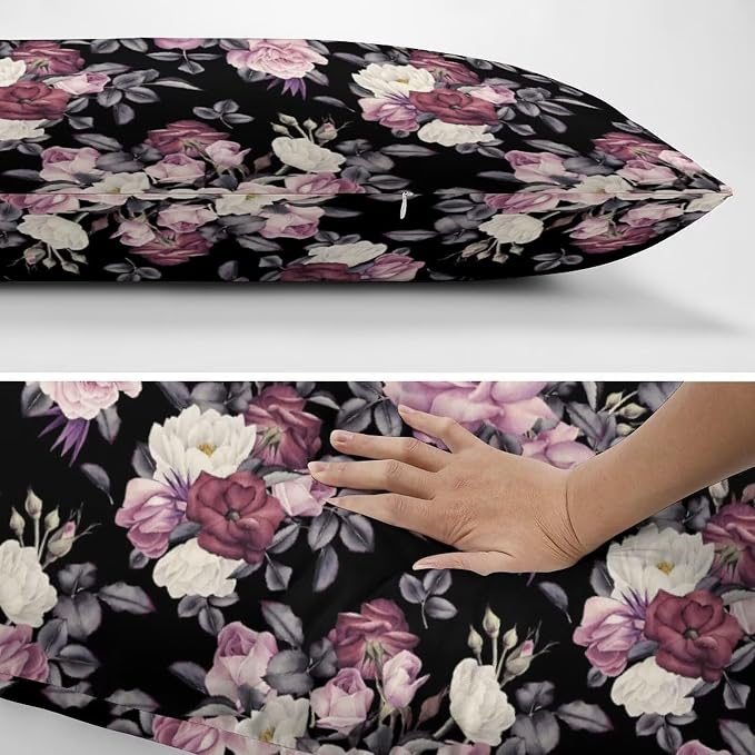 Vintage Floral Throw Pillow Covers Set of 2 Queen Size Pink Rose Peony Flower - Image 5