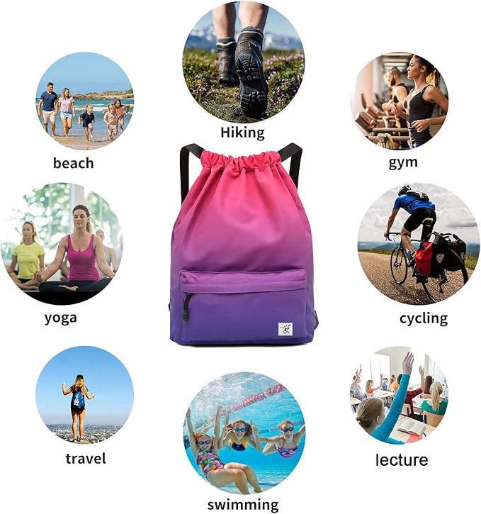 Waterproof Drawstring Bag, Gym Bag Sackpack Sports Beach Backpack - Image 5