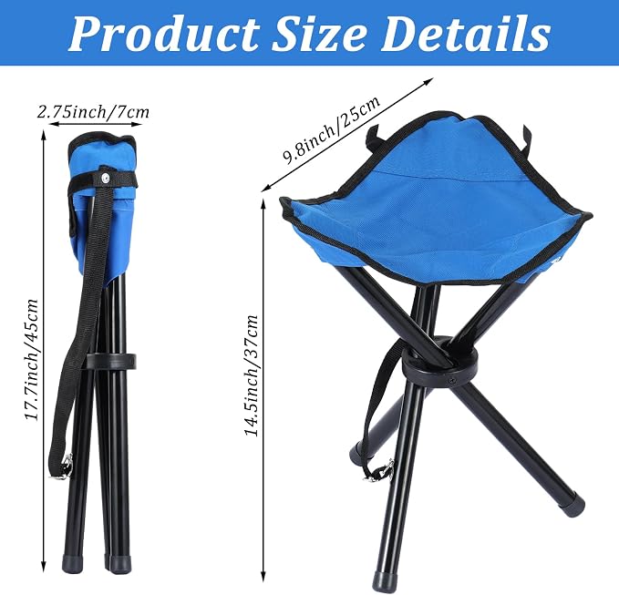 Small Travel Folding Camping Stool, 17 Inch Folding Outdoor Tripod Seats Blue - Image 2