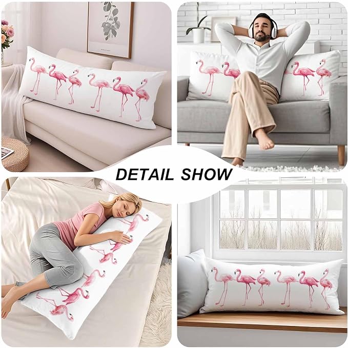 Body Pillowcases with Zipper Flamingo, Cozy Body Pillow Covers Cushion Cover 20 - Image 5