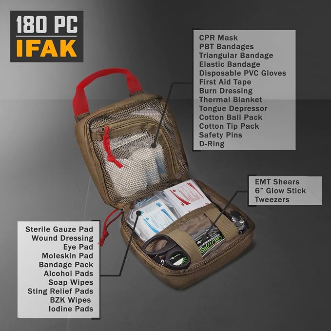 Everlit 180 Pieces Tactical First Aid Kit IFAK Molle EMT Pouch Outdoor Camping - Image 4