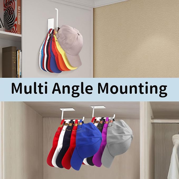 Hat Racks for Baseball Caps 2 Pack, Stainless Steel Adhesive Hat Hanger Hooks - Image 2