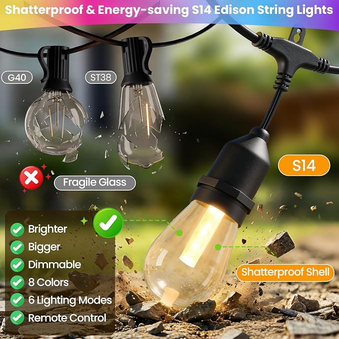 Larkvue 96FT RGBW Outdoor String Lights - Image 5