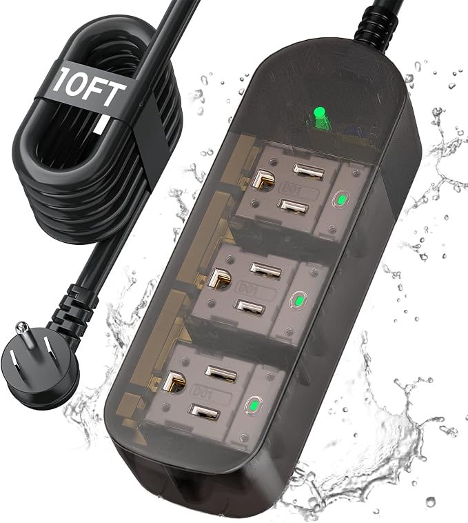 Outdoor Power Strip Weatherproof, Transparent IPX6 Waterproof Surge Protector by ZZJPowerStrip